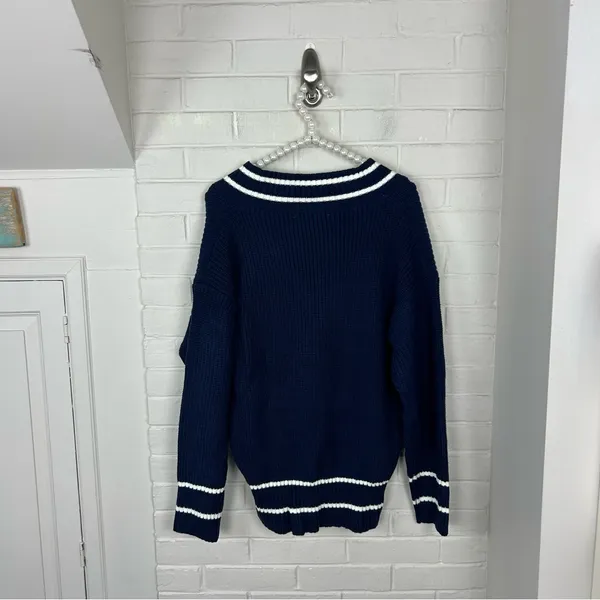 Petal & Pup Leanna Stripe Trim Navy Knit Sweater Size M - Image 10