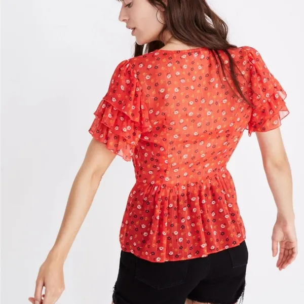 Madewell Tiered-Sleeve‎ Peplum Top in Metallic Prairie Posies Size 8 - Image 2