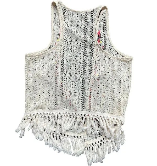 POOF Aztec Embroidered Fringe Needlework Vest Size Large - Image 2