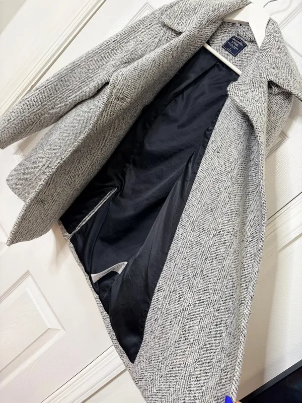 Abercrombie & Fitch Gray Herringbone Double Breasted Peacoat Quiet Luxury Preppy Career S - Image 9