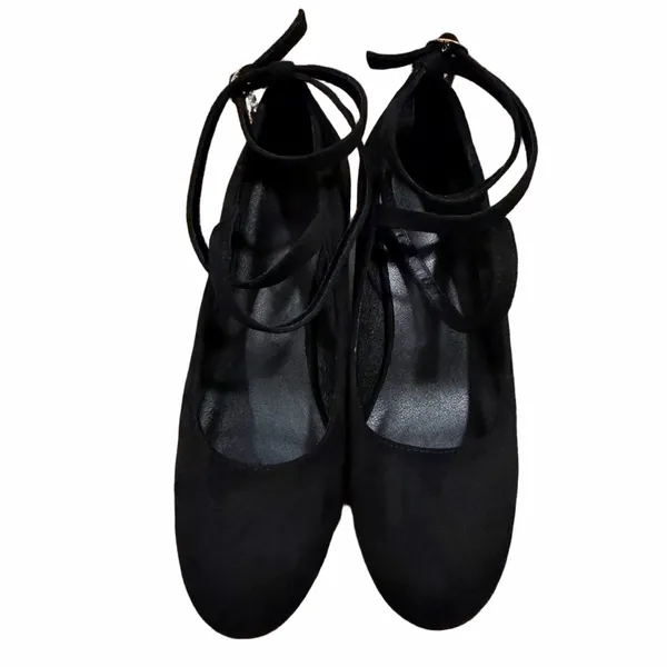 Black Mary Jane Block Heel Suede Pumps with Ankle Strap - Image 5