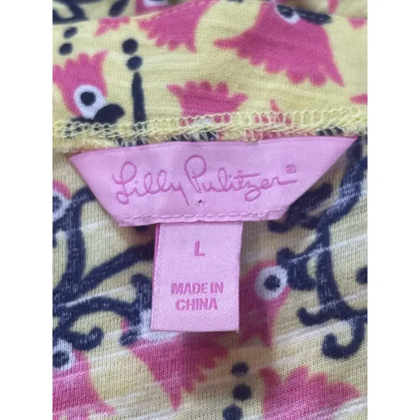 Lilly Pulitzer Cotton Slub Yellow Pink Short Bell Sleeve Top Summer Vacation L - Image 6