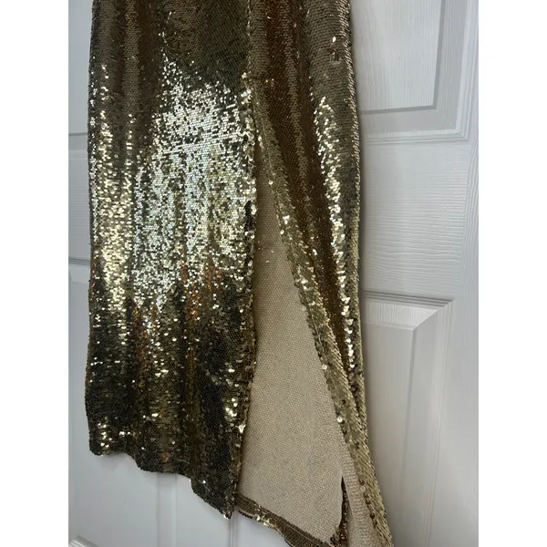 GB Skirt Sequin Pencil Midi XL Gold Side Slit Holiday Party - Image 2