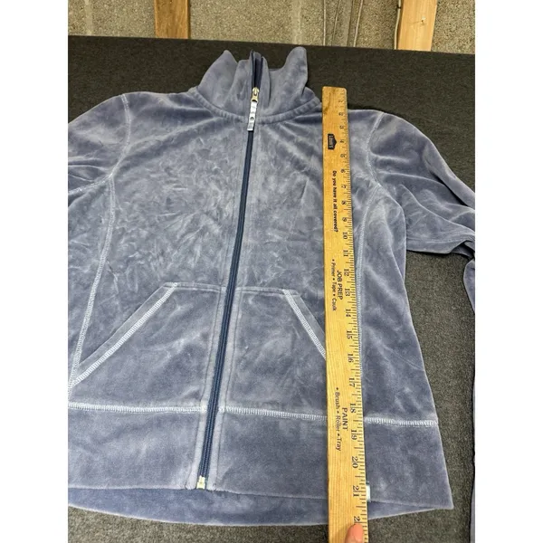 Fuda Velour Tracksuit Set Womens Small Blue‎ 2 Piece Zip Jacket Pants Lounge - Image 2