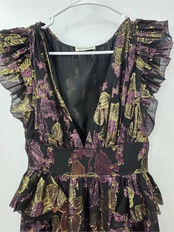Ulla Johnson Nerissa Dress Black Floral High-Low Ruffle Midi Dress - Image 4