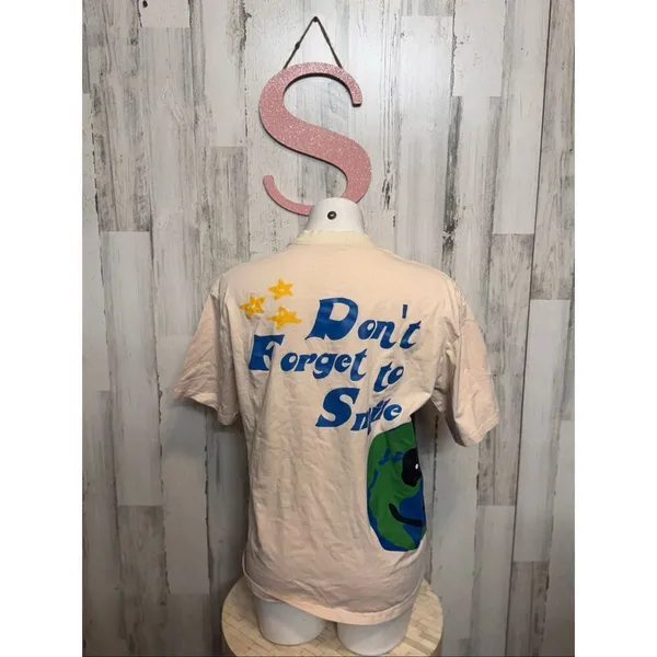 Youthphoria “Don’t Forget to Smile” Graphic T-Shirt Earth Print Beige Tee Small - Image 3