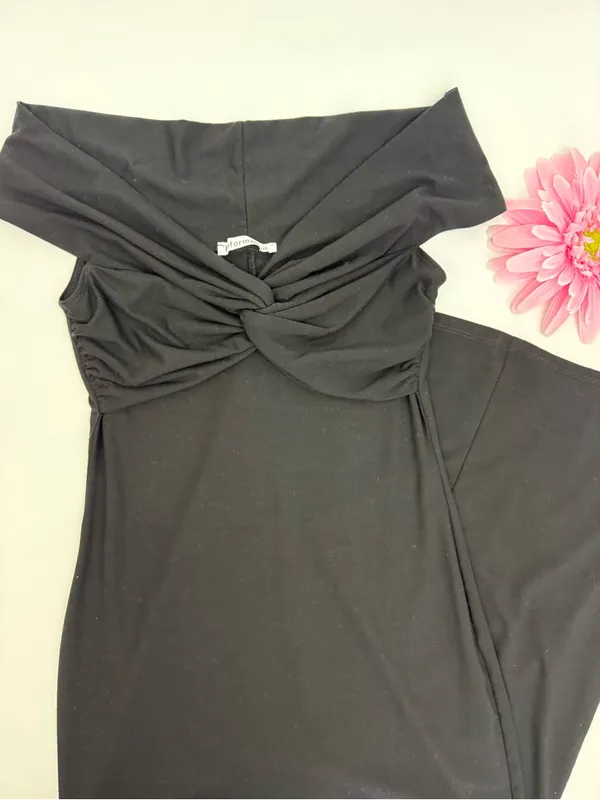 Reformation Vida Knot Front Off Shoulder Knit Midi Maxi Dress Black LBD - Image 7