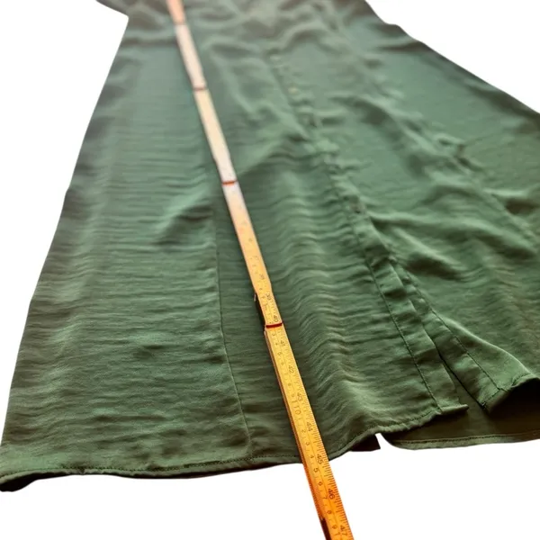 Lucky Brand Jewel Green Satin Shirt Dress XL Utility Long Sleeve Midi Pockets - Image 11