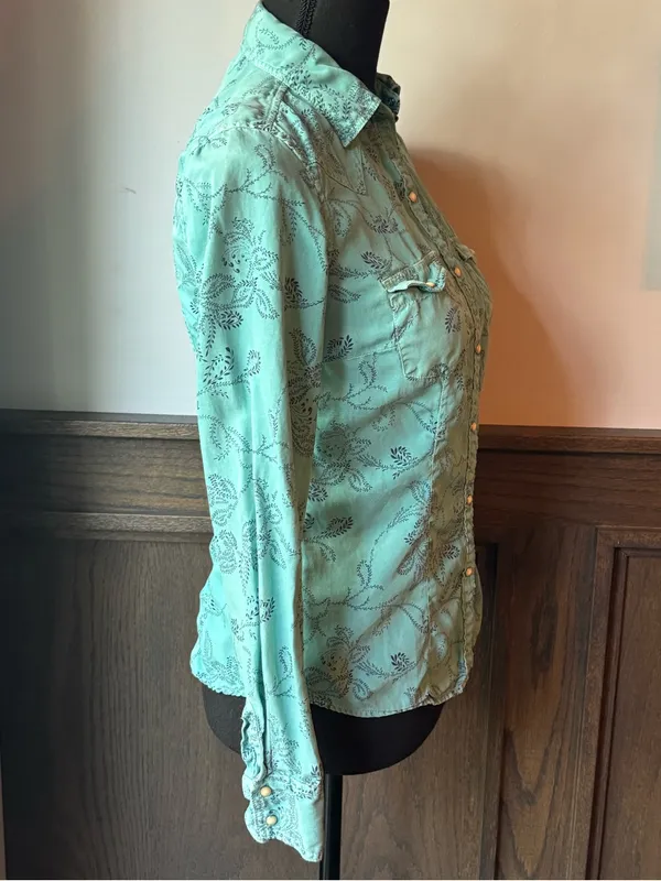 Ryan Michael silk blend teal western button down xs Blue - Image 4