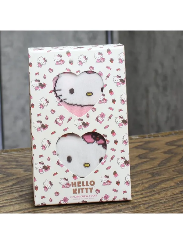 NWT Hello Kitty Womens Valentine's Day Giftable 2pack Crew Socks Pink Multi 4-10 - Image 2