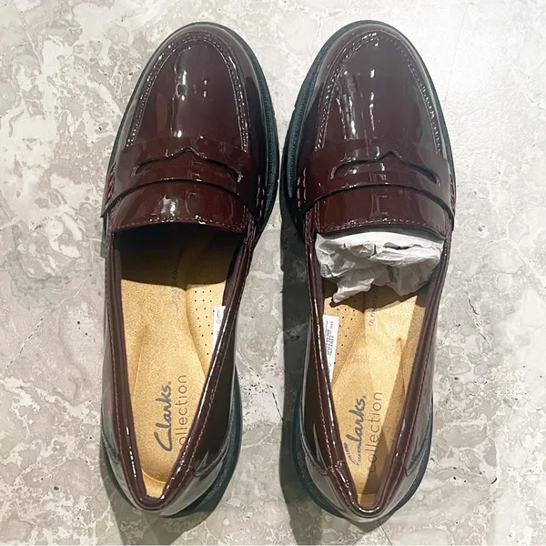 Clarks Westlynn Ayla Round-Toe Penny Loafers in Burgundy, Size 7, NEW - Image 8