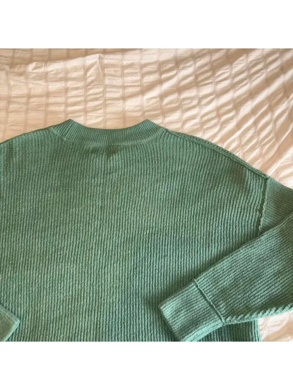 Aerie Cozy Ribbed Knit Crewneck Sweater RN: 54485 In Green, Woman’s Size Small - Image 7