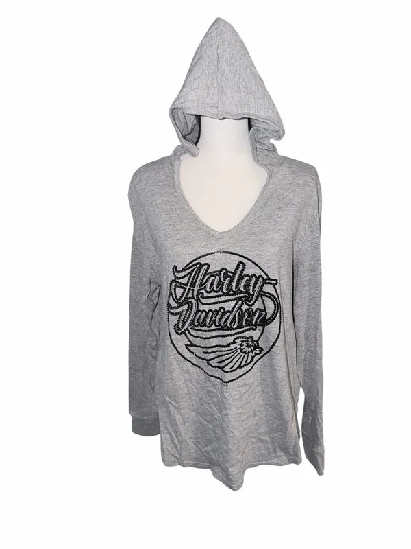 Harley-Davidson 2021 Embellished Hooded Pullover Graphic V-Neck San Antonio, Tx - Image 2