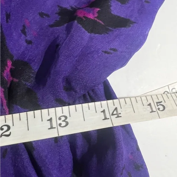 Aryn K Purple Silk Dress Size M 100% Silk Print‎ V-Neck Elastic Waist Fairycore - Image 9