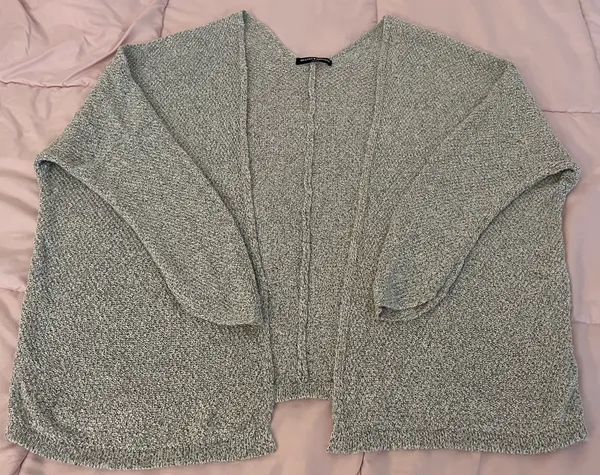 Gray Open Front Cotton Blend Speckled Cardigan Sweater, one size - Image 7
