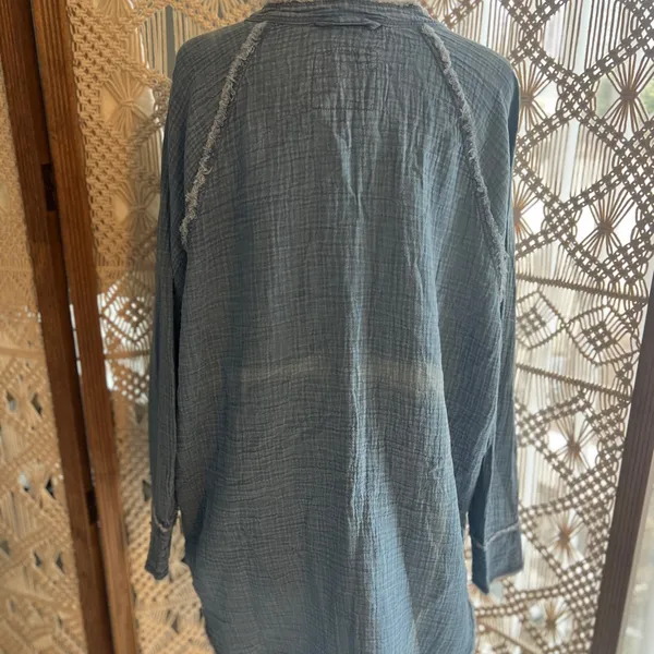 Aerie Chambray Mineral Wash Tunic Length Button-Up Shirt - Image 12