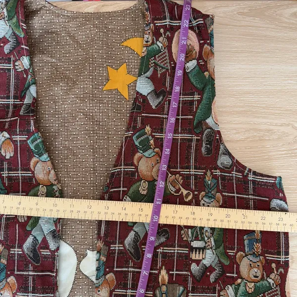 Vintage Retro Open Vest‎ Christmas Bear Nutcracker Red Plaid Relaxed Oversized - Image 4
