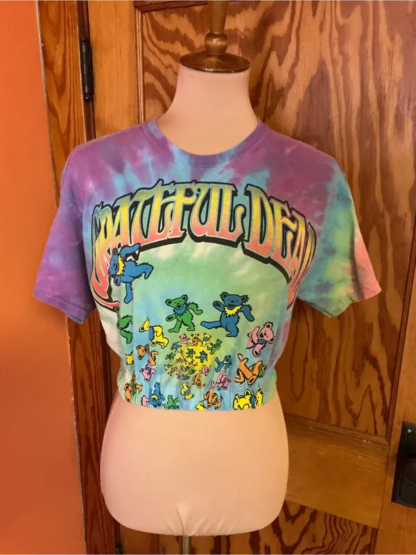 2015 Grateful Dead Tie Dye Crop Top Medium Dancing Bears Graphic Tee Custom Crop - Image 8