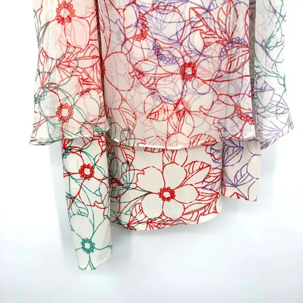 Maeve size Medium silk floral layered tank top sleeveless blouse cream red green - Image 3