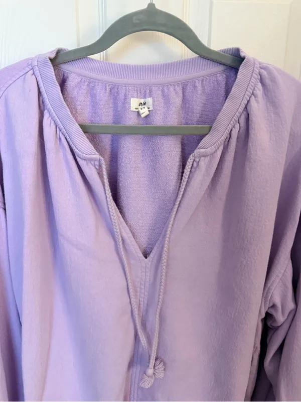 aerie Lavender Pullover V-Neck Drawstring Long Sleeve - Image 6