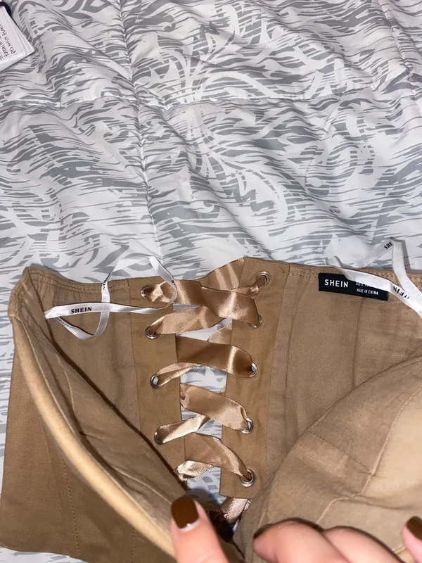 SheIn Tan Lace Up Corset Top - Image 3