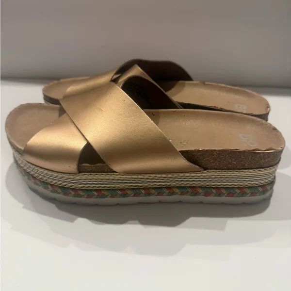 bp Metallic Gold Crisscross Platform Mules - Image 3