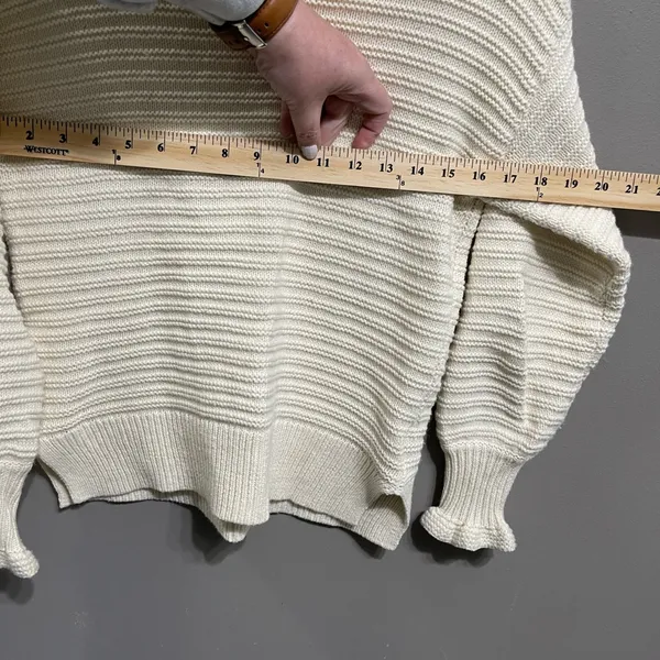 Madewell Ruffle-Neck Pullover Sweater in Cotton/Wool Blend Cream Size‎ XS - Image 4