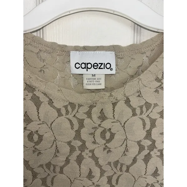 Vtg 90s Capezio Lace Floral Sheer Nude Long Sleeve Top Stretch M USA - Image 3