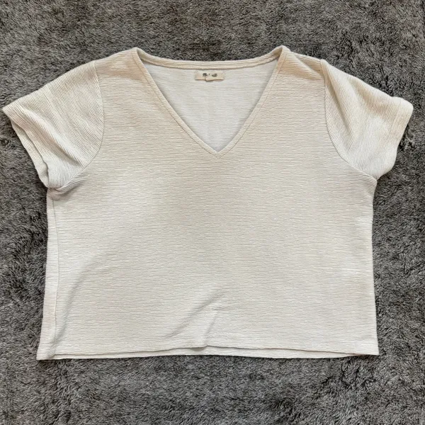 Madewell Textured Pointelle V-Neck Setlist Boxy Cropped Top Women's Medium - Image 2