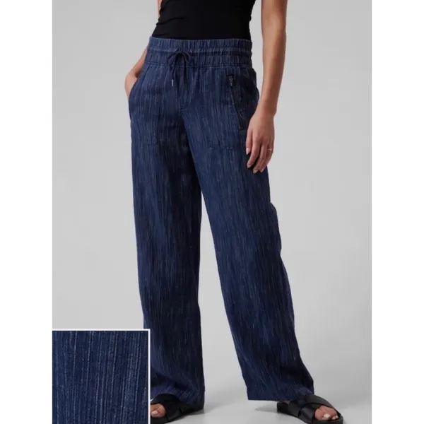 Athleta Cabo Linen‎ Textured Wide Leg Pant Blue Chambray Size 4 - Image 2