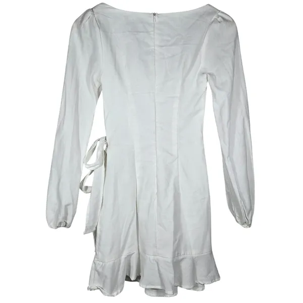 Princess Polly White The Villa Long Sleeve Mini Dress Square Neck‎ Wrap US 0 - Image 2