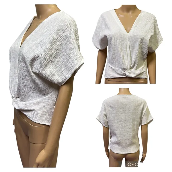 Zara White Gauze Twisted Front Dolman Short Sleeve Lightweight Top Womens Small - Image 2