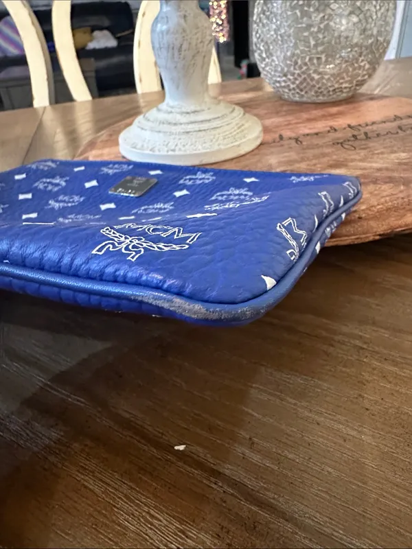MCM Royal Blue Monogram Wristlet Clutch - Image 16