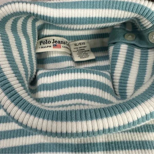 Y2k Polo Jeans Co by Ralph Lauren Blue White Striped Knit Turtleneck Size XL - Image 9