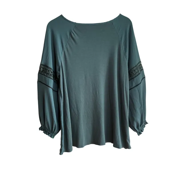 LOFT ann taylor green‎ long sleeved bohemian top women's size large embroidered - Image 6