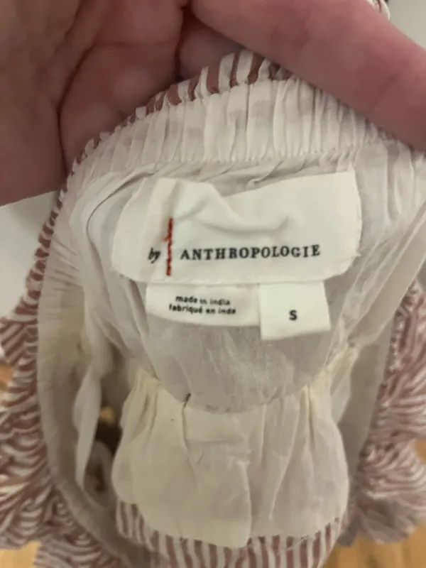 Anthropologie Striped Off-Shoulder Ruffle Bubble Top in Blush and White Size S - Image 5