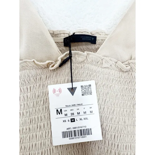 NWT Zara Tan Smocked Tie Straps Lace Trim Top Size Medium 0881/010 - Image 6