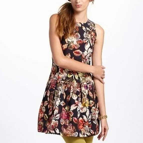 Anthropologie LEIFSDOTTIR Adelita Floral Brocade Metallic‎ Dress Party Size 2 - Image 4