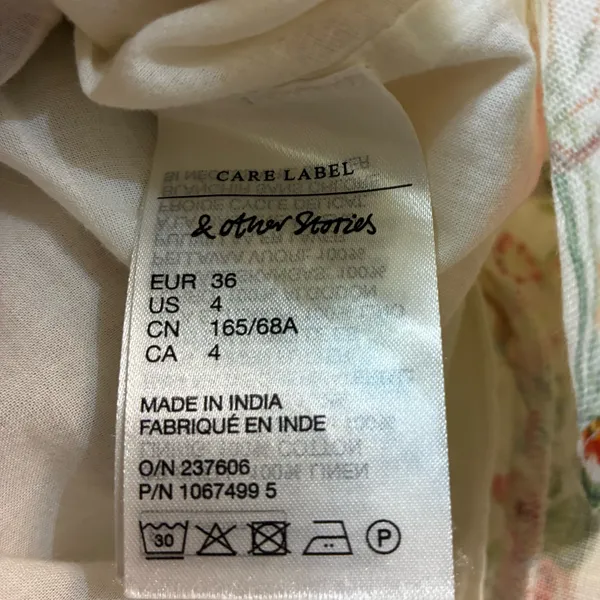 & Other Stories Linen Blend Wildflower Floral Mini Skirt Ruffle Hem Cream Size 4 - Image 6