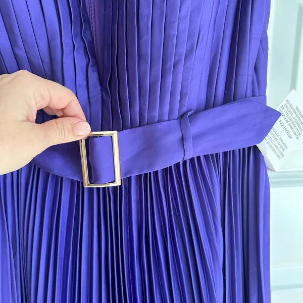 Mac Duggal 26483 Pleated Cap Sleeve Belted A Line Midi Dress- NwT‎ - Image 6