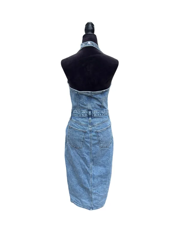 Universal Threads Denim Halter Midi Dress 90s Y2K Button Front Slit Pockets⁠ Sz 6 - Image 12