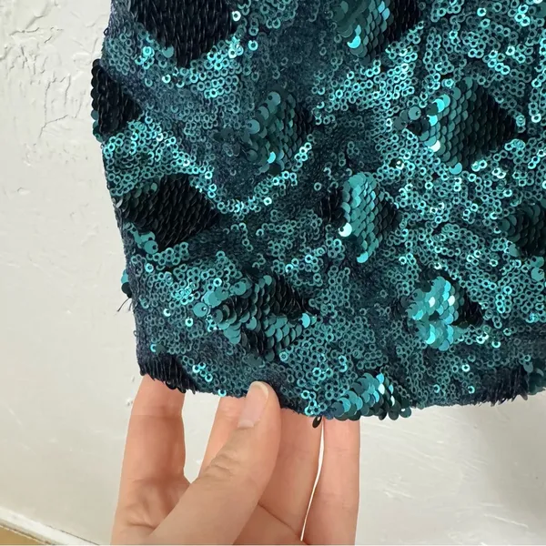 Zara Green Sequined Ruffled Sleeve Mini Dress Blogger Favorite XS Glam Party - Image 10