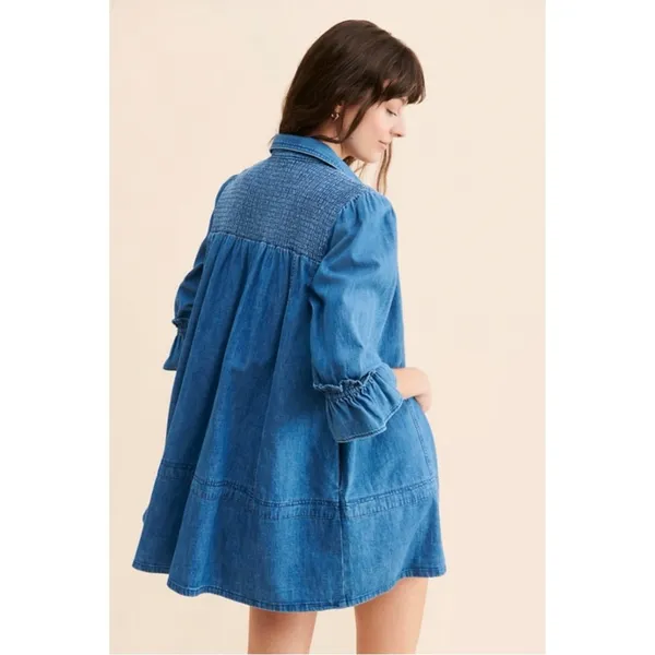 Free People Western Bohemian Vanessa Denim Tunic Top Shirt Dress Size Medium - Image 11