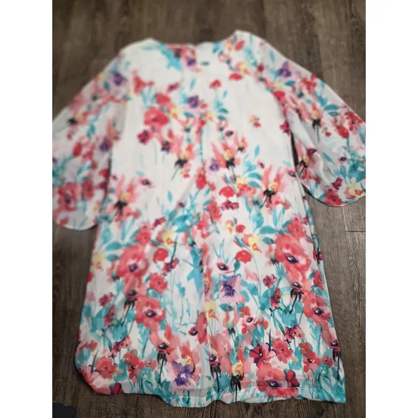 Chetta B Floral Print Dress Size 12 Chiffon Split Sleeve White Scoop White - Image 6