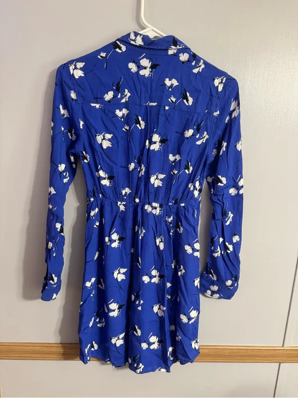 Abercrombie & Fitch Royal Blue Floral Button-Down Shirt Dress Size XS - Image 2