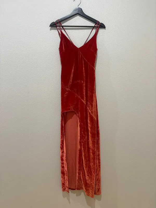 For Love & Lemons Rust Orange Velvet Maxi Dress Size XS - Image 3