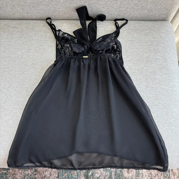 Bluebella Babydoll Top Small Black Sheer Lace Bow Romantic Coquette Lingerie - Image 11
