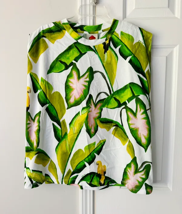Farm Rio Tropical Foliage Cotton Tee, Size S - Image 6