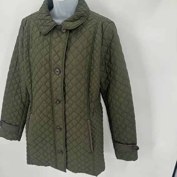 Lands End Quilted Jacket Women’s S TALL 6-8 Green Buttons - Image 2