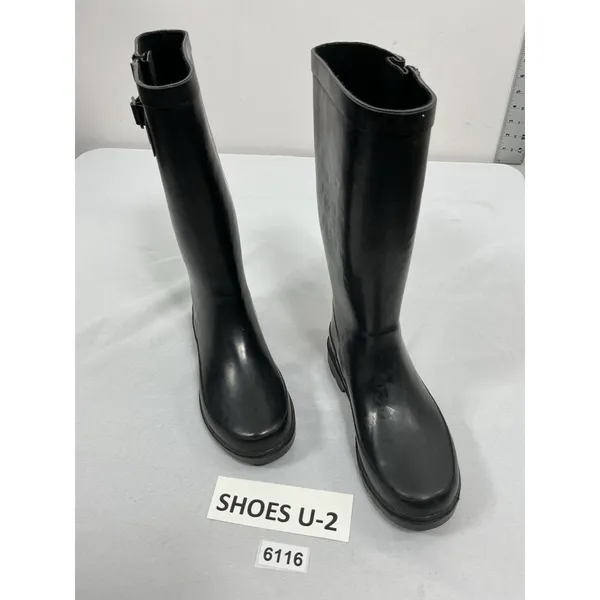 Womans Sugar Knee Length Rainboots 6 Black Rubber - Image 3